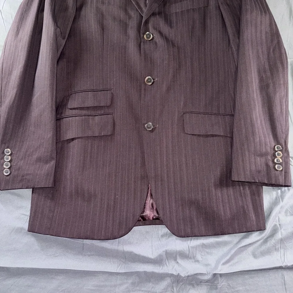 Steve Harvey Collection Suit Jacket Mens 40L Purple Pinstripe‎ 3 Button Long